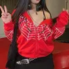 Męskie bluzy bluzy z 2000 roku Red Spider Web Print Druk Ponagwakna bluza gotycka harajuku zamek ubrania punkowe zima kobieta men matie para strój t240126