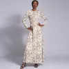 Ethnic Clothing Abayas For 2024 Fashion Women Muslim Floral Printed A-Linen Dresses Turkey Arabic Kaftan Islamic Party Gown Dubai Femme