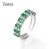 Band Rings Zakol Brand New Fashion White Green Geometry Rectangle Cubic Zirconia Open Rings for Women Party Jewelry Birthday Present RP5090 240125