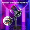 Microfones USB Condensador Metal Microfone Profissional Gravação Streaming com RGB Light Desktop Podcast Durável