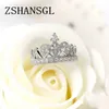 밴드 고리 절묘한 공주 왕관 모양의 반지 스털링 슬리버 컬러 CZ 여성을위한 rings aneis de ouro zirconia jewlry 240125