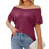 Kvinnors T -skjortor Puff Sleeve Off Shoulder Crop Tops Women Sexig Solid Short Tube Blus Loose Daily Wear Summer Shirt Y2K beskuren