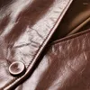 Женская кожа 2024, женское пальто из натуральной коровьей кожи в стиле ретро, масляный воск с ощущением большого v-образного выреза, первый слой, костюм из воловьей кожи E79