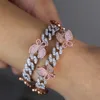 Couleur argent CZ papillon jambe chaîne mode femmes glacé Bling lien cubain rose bracelet de cheville bijoux 240125