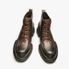 Boots Platform Mens äkta läder Luxury Handmade märke Bekväm vintage Fashion Ankel Autumn Wedding Social Shoes Man Man