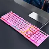 T80 Retro Mechanical Feeling Keyboard USB 104 Keys Rainbow Backlight Waterproof Gaming Round Punk Buttons Keyboard For PC