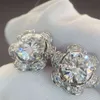 Orecchini Moissanite con diamanti di lusso in argento 925, orecchini da sposa di lusso, orecchini a fiore per le donne