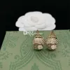 Letter Golden Copper Earrings Rhinestone Crystal Dangles Earrings 18K Plated Earrings Top Studs Jewelry With Gift Box