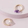 Anéis de banda moda popular feminino 2 peças roxo natural áspero corte pedra bruta conjunto 240125