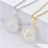 Pendant Necklaces Fashion- Cookie Diamonds Pendant Necklaces For Men Women Luxury Crystal Cooky Pendants 18K Gold Palted Copper Zircon Dhwaj