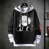 Męskie bluzy bluzy Japońskie fałszywe dwuczęściowe patchwork z kapturem anime Hunter x Hunter Hooded Killua Zoldyck Print Men Bluza streetwear pullover t240126