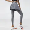 Mulheres cintura alta dupla camada saia plissada legging ginásio fitness run yoga skort esportes golfe tênis saias falsas duas saias calças 240119