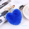 Pom Pom Keychain Pompom Anahtar Zinciri Kalp Top Anahtar Kilitleri Kabarık Sahte Sahte Tavşan Kürk Keleşim Anahtar Yüzük Kadın Çanta Takımları Moda Aksesuarları