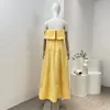 Casual Dresses Top Quality 2024 Women Yellow Pink Ruffles Sleeveless Tube Midi Dress