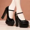 Sexy Mary Jane mujeres tacones altos negro mujeres bombas plataforma femenina primavera gruesa con otoño zapatos redondos individuales 240118