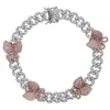 Couleur argent CZ papillon jambe chaîne mode femmes glacé Bling lien cubain rose bracelet de cheville bijoux 240125