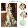 Kvinnor spaghetti rem satin prom klänning lång elegant mint grön rygglös sommar a-line maxi aftonparty klänning vestidos gala 240124