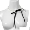 Chokers Designer Diamond Cuban Link Chain Trend Wedding Party Jewelry Long Black Ribbon Choker Necklace For Women Elegant White Imit Otrqu