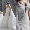 Luxury Pearls Mermaid Wedding Dresses Detachable Train Strapless Bridal Gowns Deep V Neck Bride Dress Custom Made Plus Size
