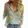Women's Blouses Cotton Linen Blouse Map Star Digital 3D Printing Ladies Lapel Button Cardigan Down Shirt 2024 Summer Shirts
