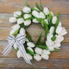 Couronne de tulipes blanches artificielles, fleurs décoratives, guirlande suspendue en rotin, fournitures de fête de printemps et de pâques, DIY bricolage