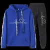 Herren Hoodies Sweatshirts Herbst Winter Frauen Trainingsanzug Hoodies Anzug EKG Gedruckt Casual Sport 2 Stück Set Frauen Outfits Mode Jogging Pullover Kleidung T240126