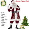 Christmas Decorations 9Pcs Veet Deluxe Santa Claus Father Cosplay Suit Costume Adt Fancy Dress Fl Set Sets Drop Delivery Dhhyv