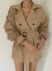 Realeft Autumn Winter Khaki Minumalist Womens Trench Coat Sashes Windbreakerルーズフレアスリーブダブル胸240123