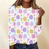 Kvinnors T -skjortor Fashion Round Neck Casual Easter Egg Print Långärmning Skjorta Kvinnor Toppar Tee For Women Summer