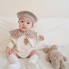 3587b nascido roupas bebê bodysuit outono dos desenhos animados urso roupas do menino com gola xadrez da criança da menina onesies 240119