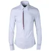 Nova chegada moda algodão de alta qualidade masculino metrosexual listra vertical bordado camisas casuais algodão plus size m-4xl