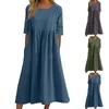 Casual Dresses Women's Fashionable Loose Cotton And Linen Round Womens Summer Woman Maxi Petite Women