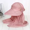 Chapeaux à large bord Chapeau de pare-soleil pour femmes Été Randonnée en plein air Crème solaire Floral Bouclier de cou Châle Amovible Pare-Soleil Casquette