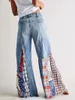 Jean femme printemps Patchwork Denim grand pantalon évasé Vintage fermeture éclair Streetwear poche jambes larges glands taille moyenne