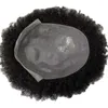 브라질 처녀 인간 헤어 시스템 루트 6mm 웨이브 #1 제트 블랙 컬러 8x10 스킨 매듭 PU TOUPEE 흑인.