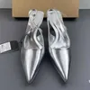 Sandaler elegant kvinna högklackade skor silver spetsiga grunt rygg remmar sexiga damer slingbacks skor stora höstens kvinnliga pumpar j240126