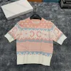 Womens Jacquard Knit Knitwear Jumper Hoodie Designer Knit Sweater Summer Short Sleeve Knitted Tops