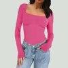 Women's T Shirts Women Sexy Square Neck Long Sleeve Crop Tops For Slim Fit Going Pack Of Turtle Top Technical