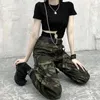 Calças femininas camuflagem harajuku cintura alta magro cinto carga casual 2024 homens mulheres sportwear jogger baggy sweatpants