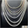 Pendanthalsband 2mm Flawless Lab Diamond D Color VVS Moissanite Tennis Chain Gold Plated 925 Sterling Sier Luxury Hip Hop Drop Deliv DHY5T