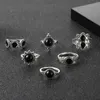 Cluster-Ringe, 6 Stück, schwarzer Edelstein, Gelenk-Set, Punk, stapelbar, Kristall-Elefant, Vintage, lustiger klobiger Ring, groß für Männer