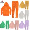 Herrspårar män tjocka fickor hoodie tröja 2 stycke set män lastfickor byxor spårdräkt heta säljer vinterkläder T240126