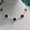 Original 1to1 Van C-A Ten Flower Necklace High Version Lucky Four Leaf Grass 10 V Gold Plated 18K Rose Lock Bone Chain Black Agate