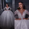 Luxury Sequins Wedding Dresses Shiny Beaded Bridal Ball Gowns Princess V Neck Long Sleeve Bride Dresses Custom Made Plus Size