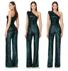 Kvinnor eleganta längd jumpsuits One Shoulder Evening Prom Party Sexig Glitter Sequin Club Playsuits Fashion Solid Romper 240124