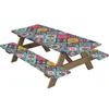 Table Cloth Boho Floral Picnic Fitted Tablecloth With Benches Covers Flowers And Leaves Camping Cover For Indoor/Outdoor