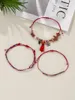 Strand 3 Alloy Stone Crystal Beads With Red Fringe Hanging Ornaments Hand Rope Set