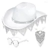 Berets Q1FA WesternStyle Cowboy Hat Heart Shape Sunglasses Bridal Shower Cowgirl Costume Set