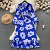 Casual Dresses European And American Women Clothes Fashion Long Sleeved Loose A-line Printed Maxi Spring Autumn Ladies Vintage Robe