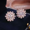 2024 Hot Selling Luxury Silver Plated örhängen Kvinnor Flower Double Zircon Diamond Stud Fashion Earrings Smycken